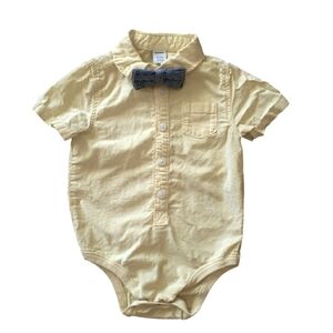 Yellow Baby Onesie with Bow Tie Size 6M Special Occasion Holiday Dressy Dress Up